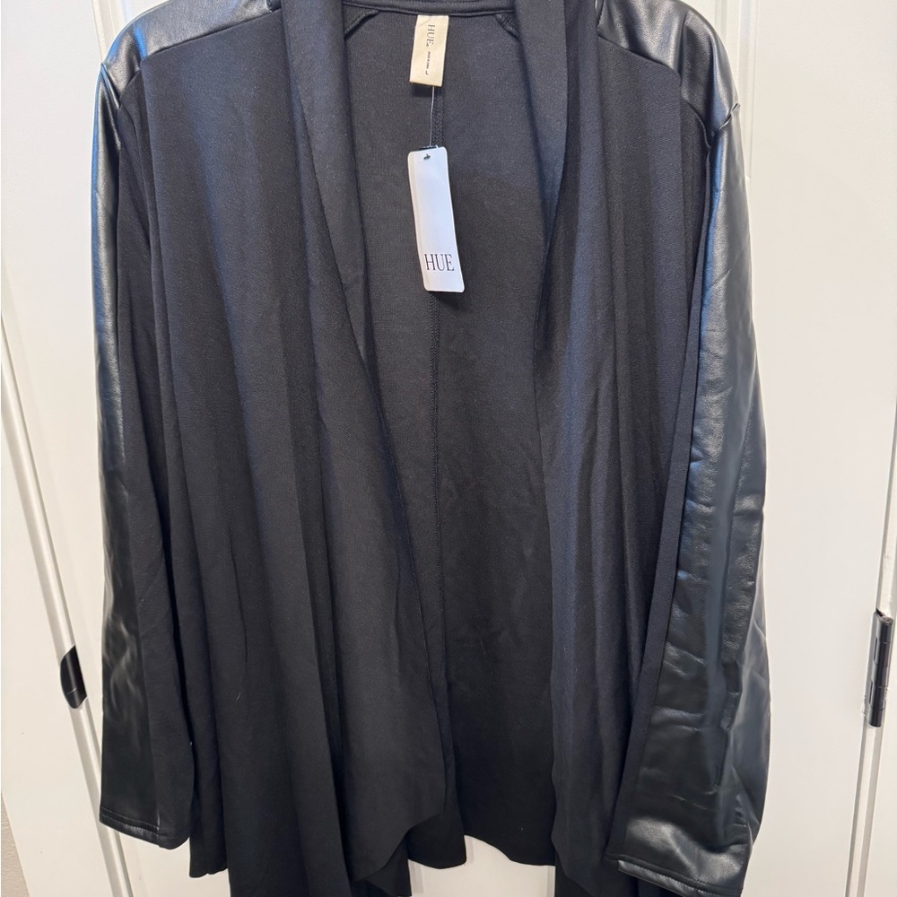HUE Black Blazer with Leather Accents